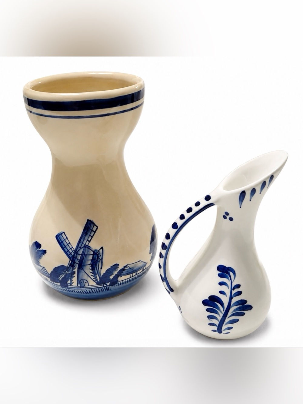 Delft Pitcher and Delft Vase Vintage Lot of 2